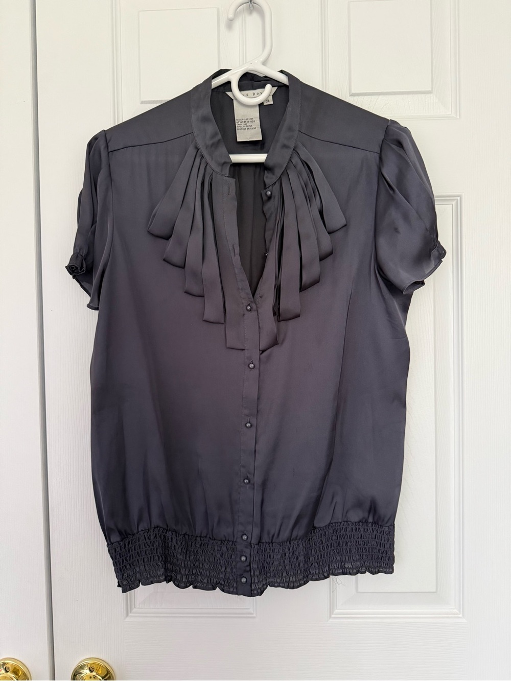 Fred David Charcoal Gray Tie-Front Short Sleeve Blouse
